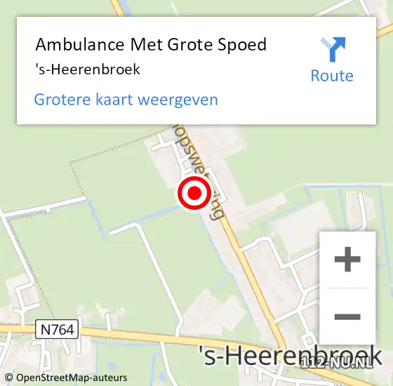 Locatie op kaart van de 112 melding: Ambulance Met Grote Spoed Naar 's-Heerenbroek op 12 oktober 2022 08:11