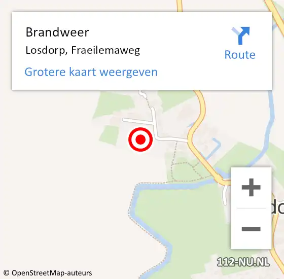 Locatie op kaart van de 112 melding: Brandweer Losdorp, Fraeilemaweg op 12 oktober 2022 08:55