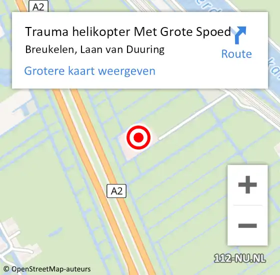 Locatie op kaart van de 112 melding: Trauma helikopter Met Grote Spoed Naar Breukelen, Laan van Duuring op 12 oktober 2022 10:58