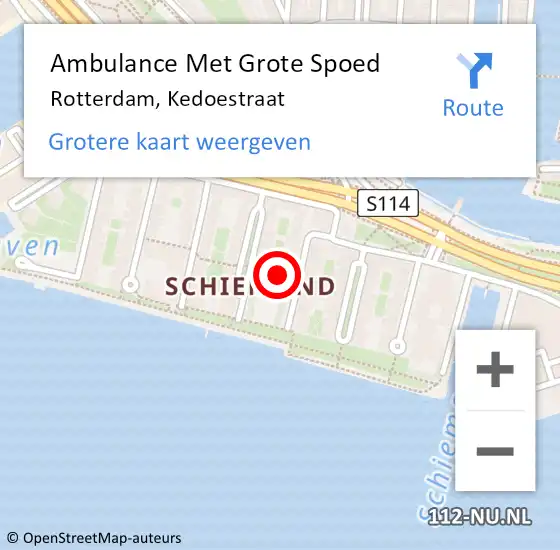 Locatie op kaart van de 112 melding: Ambulance Met Grote Spoed Naar Rotterdam, Kedoestraat op 12 oktober 2022 11:02