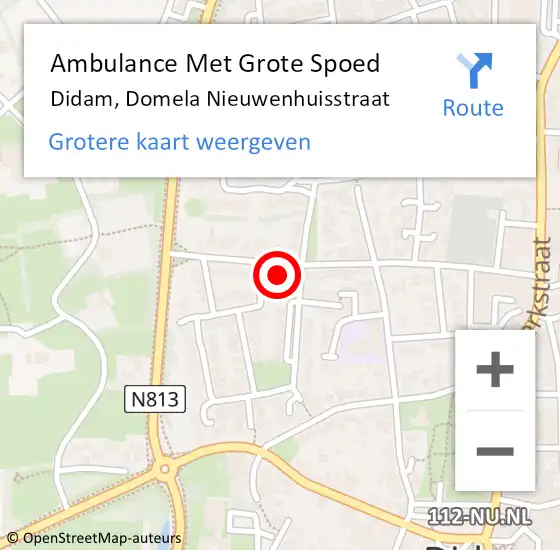 Locatie op kaart van de 112 melding: Ambulance Met Grote Spoed Naar Didam, Domela Nieuwenhuisstraat op 12 oktober 2022 11:02