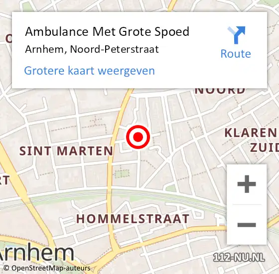 Locatie op kaart van de 112 melding: Ambulance Met Grote Spoed Naar Arnhem, Noord-Peterstraat op 1 augustus 2014 09:57