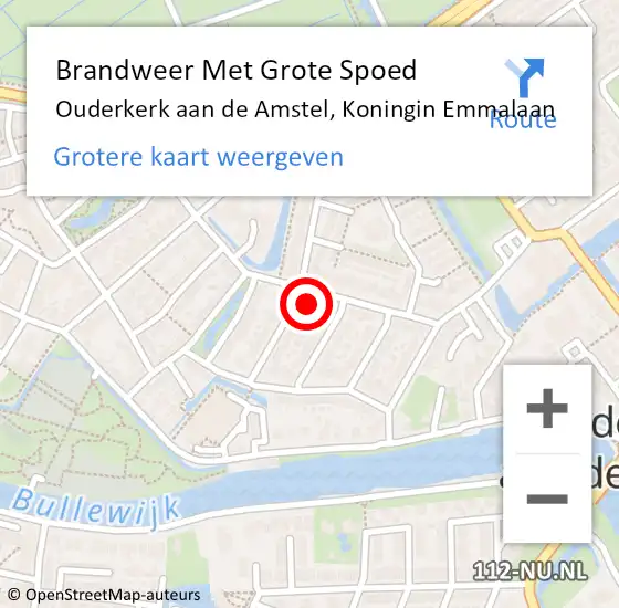 Locatie op kaart van de 112 melding: Brandweer Met Grote Spoed Naar Ouderkerk aan de Amstel, Koningin Emmalaan op 12 oktober 2022 13:21