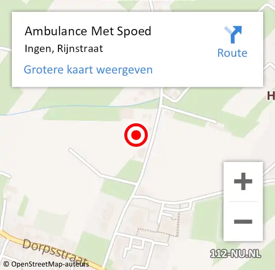 Locatie op kaart van de 112 melding: Ambulance Met Spoed Naar Ingen, Rijnstraat op 12 oktober 2022 14:05