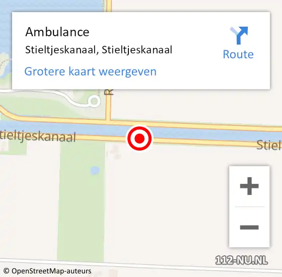 Locatie op kaart van de 112 melding: Ambulance Stieltjeskanaal, Stieltjeskanaal op 12 oktober 2022 15:52