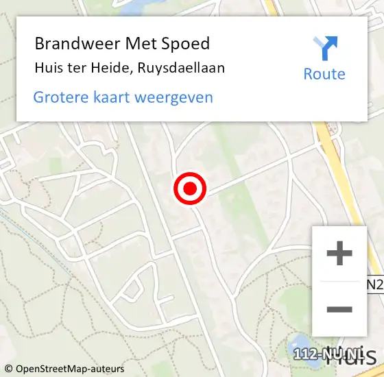 Locatie op kaart van de 112 melding: Brandweer Met Spoed Naar Huis ter Heide, Ruysdaellaan op 12 oktober 2022 15:55