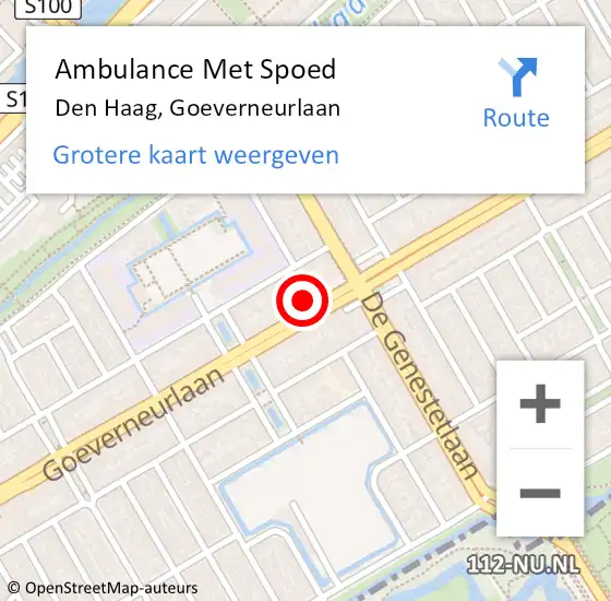 Locatie op kaart van de 112 melding: Ambulance Met Spoed Naar Den Haag, Goeverneurlaan op 12 oktober 2022 17:22