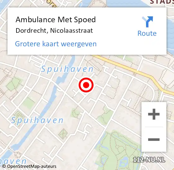 Locatie op kaart van de 112 melding: Ambulance Met Spoed Naar Dordrecht, Nicolaasstraat op 12 oktober 2022 18:35