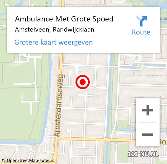 Locatie op kaart van de 112 melding: Ambulance Met Grote Spoed Naar Amstelveen, Randwijcklaan op 12 oktober 2022 19:03