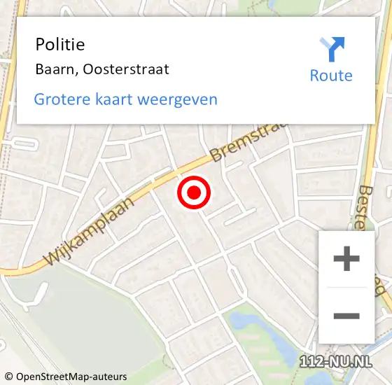 Locatie op kaart van de 112 melding: Politie Baarn, Oosterstraat op 12 oktober 2022 19:47