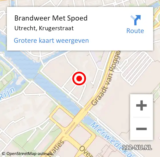 Locatie op kaart van de 112 melding: Brandweer Met Spoed Naar Utrecht, Krugerstraat op 12 oktober 2022 21:25