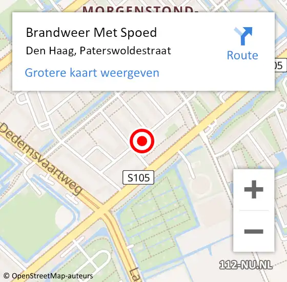 Locatie op kaart van de 112 melding: Brandweer Met Spoed Naar Den Haag, Paterswoldestraat op 12 oktober 2022 22:27