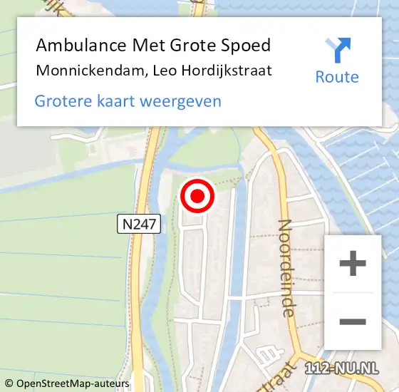 Locatie op kaart van de 112 melding: Ambulance Met Grote Spoed Naar Monnickendam, Leo Hordijkstraat op 12 oktober 2022 23:45