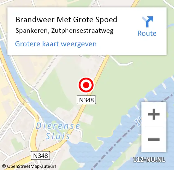 Locatie op kaart van de 112 melding: Brandweer Met Grote Spoed Naar Spankeren, Zutphensestraatweg op 13 oktober 2022 01:51