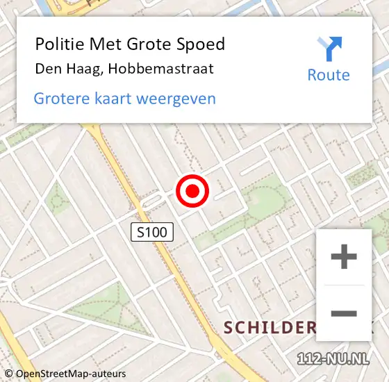 Locatie op kaart van de 112 melding: Politie Met Grote Spoed Naar Den Haag, Hobbemastraat op 13 oktober 2022 08:38