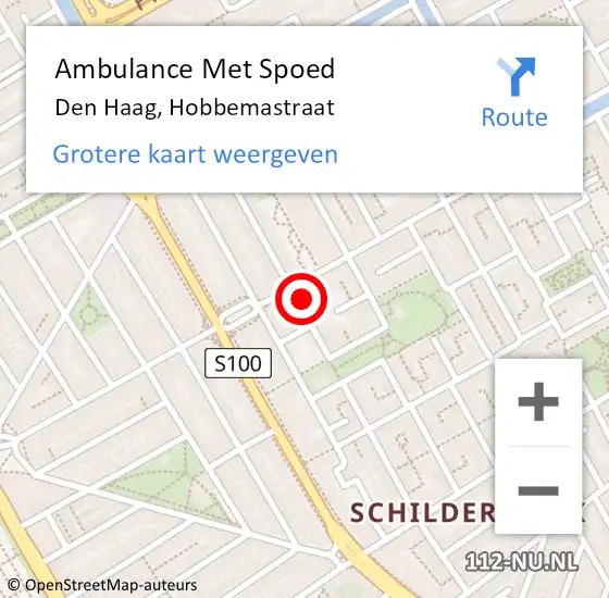 Locatie op kaart van de 112 melding: Ambulance Met Spoed Naar Den Haag, Hobbemastraat op 13 oktober 2022 08:38