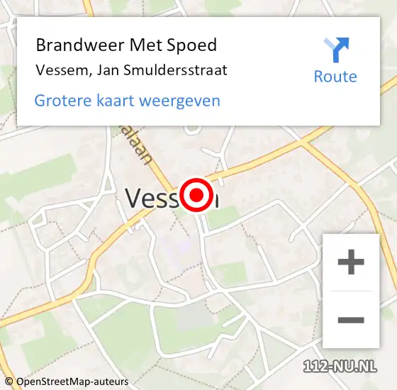 Locatie op kaart van de 112 melding: Brandweer Met Spoed Naar Vessem, Jan Smuldersstraat op 13 oktober 2022 09:54