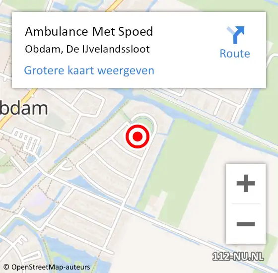 Locatie op kaart van de 112 melding: Ambulance Met Spoed Naar Obdam, De IJvelandssloot op 13 oktober 2022 10:14