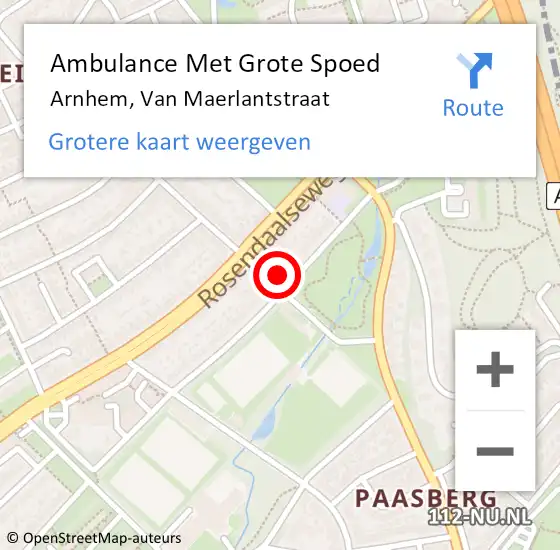 Locatie op kaart van de 112 melding: Ambulance Met Grote Spoed Naar Arnhem, Van Maerlantstraat op 13 oktober 2022 10:48
