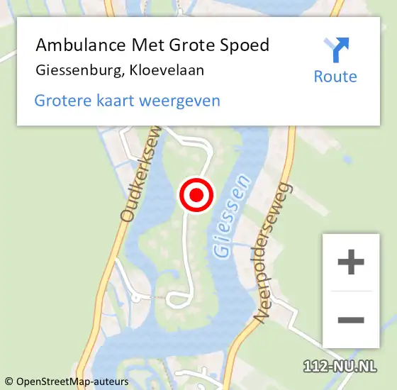 Locatie op kaart van de 112 melding: Ambulance Met Grote Spoed Naar Giessenburg, Kloevelaan op 13 oktober 2022 12:27