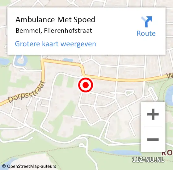Locatie op kaart van de 112 melding: Ambulance Met Spoed Naar Bemmel, Flierenhofstraat op 13 oktober 2022 14:56