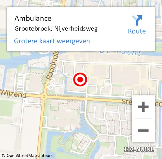 Locatie op kaart van de 112 melding: Ambulance Grootebroek, Nijverheidsweg op 13 oktober 2022 16:32