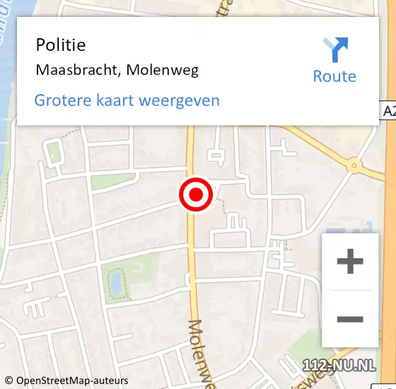Locatie op kaart van de 112 melding: Politie Maasbracht, Molenweg op 13 oktober 2022 16:36