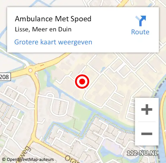 Locatie op kaart van de 112 melding: Ambulance Met Spoed Naar Lisse, Meer en Duin op 13 oktober 2022 16:46