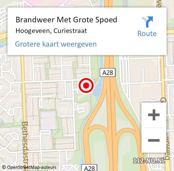 Locatie op kaart van de 112 melding: Brandweer Met Grote Spoed Naar Hoogeveen, Curiestraat op 13 oktober 2022 16:46