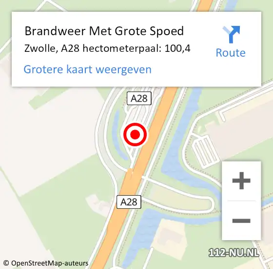 Locatie op kaart van de 112 melding: Brandweer Met Grote Spoed Naar Zwolle, A28 hectometerpaal: 100,4 op 13 oktober 2022 16:52
