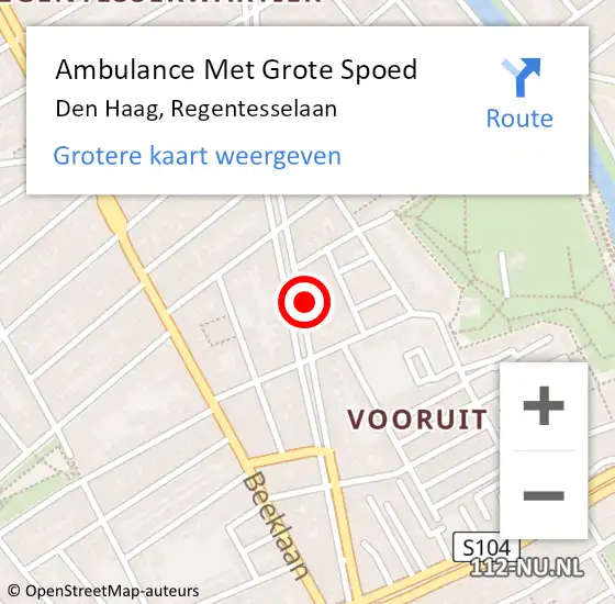 Locatie op kaart van de 112 melding: Ambulance Met Grote Spoed Naar Den Haag, Regentesselaan op 13 oktober 2022 17:29