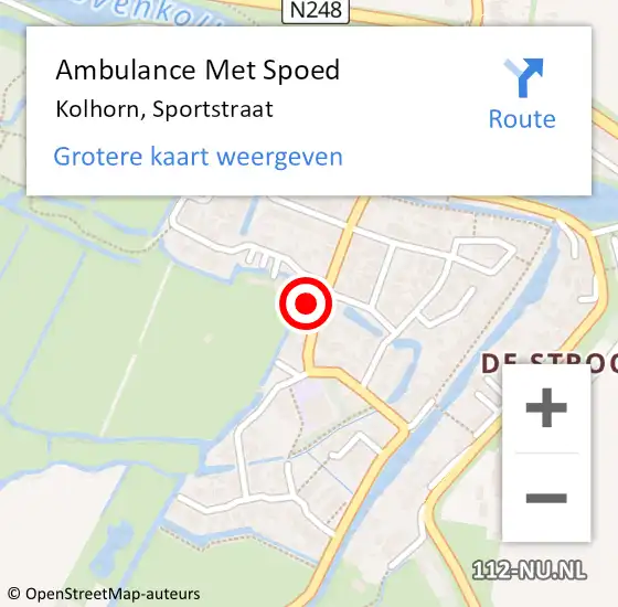 Locatie op kaart van de 112 melding: Ambulance Met Spoed Naar Kolhorn, Sportstraat op 13 oktober 2022 17:44