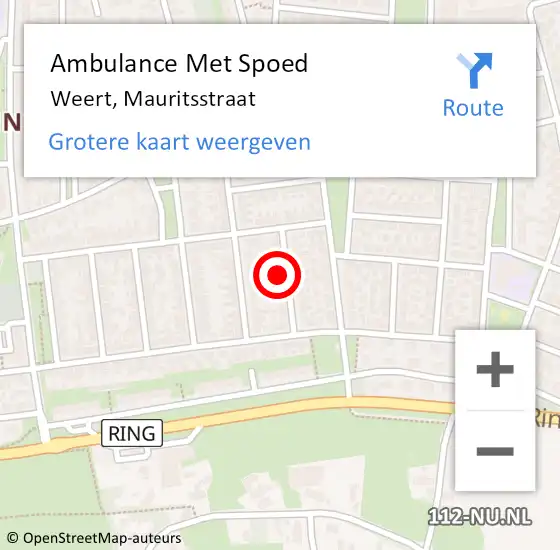 Locatie op kaart van de 112 melding: Ambulance Met Spoed Naar Weert, Mauritsstraat op 13 oktober 2022 18:01