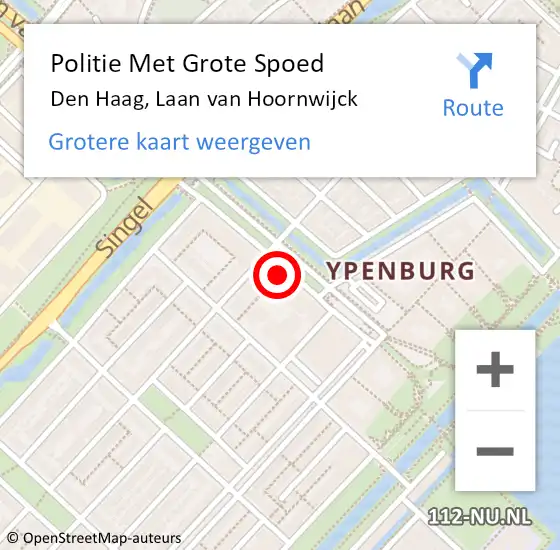 Locatie op kaart van de 112 melding: Politie Met Grote Spoed Naar Den Haag, Laan van Hoornwijck op 13 oktober 2022 18:21