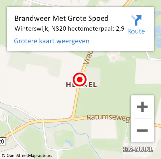 Locatie op kaart van de 112 melding: Brandweer Met Grote Spoed Naar Winterswijk, N820 hectometerpaal: 2,9 op 13 oktober 2022 18:50