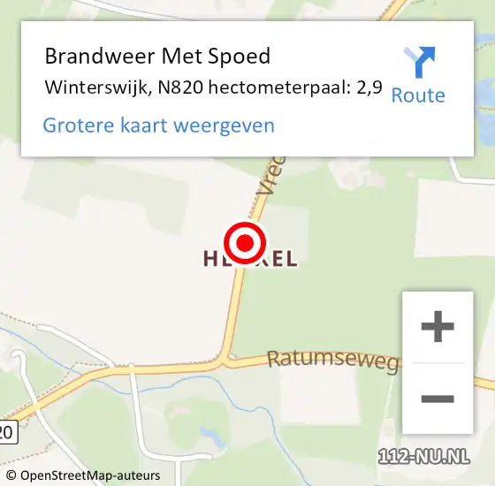 Locatie op kaart van de 112 melding: Brandweer Met Spoed Naar Winterswijk, N820 hectometerpaal: 2,9 op 13 oktober 2022 19:05