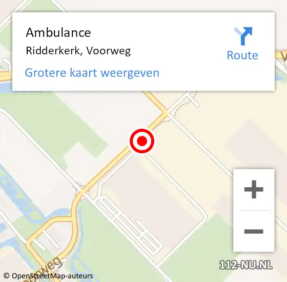 Locatie op kaart van de 112 melding: Ambulance Ridderkerk, Voorweg op 13 oktober 2022 19:25