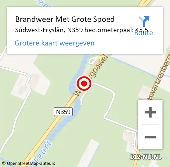 Locatie op kaart van de 112 melding: Brandweer Met Grote Spoed Naar Súdwest-Fryslân, N359 hectometerpaal: 45,5 op 13 oktober 2022 21:06