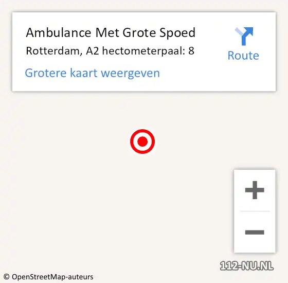 Locatie op kaart van de 112 melding: Ambulance Met Grote Spoed Naar Rotterdam, A2 hectometerpaal: 8 op 1 augustus 2014 12:50