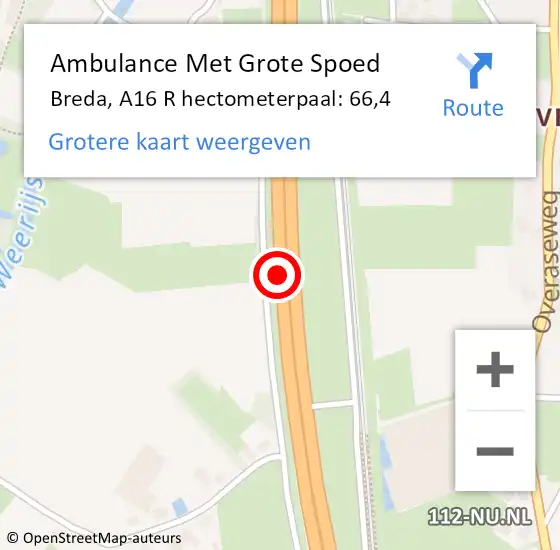 Locatie op kaart van de 112 melding: Ambulance Met Grote Spoed Naar Breda, A16 L hectometerpaal: 71,6 op 1 augustus 2014 13:03