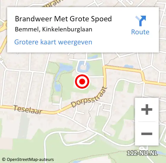 Locatie op kaart van de 112 melding: Brandweer Met Grote Spoed Naar Bemmel, Kinkelenburglaan op 14 oktober 2022 03:34