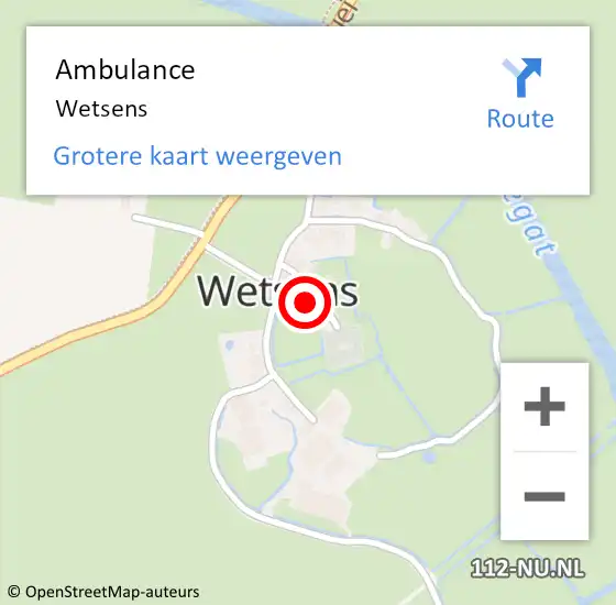 Locatie op kaart van de 112 melding: Ambulance Wetsens op 14 oktober 2022 04:06