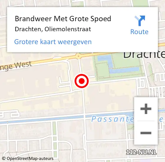 Locatie op kaart van de 112 melding: Brandweer Met Grote Spoed Naar Drachten, Oliemolenstraat op 14 oktober 2022 07:46
