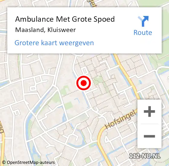 Locatie op kaart van de 112 melding: Ambulance Met Grote Spoed Naar Maasland, Kluisweer op 14 oktober 2022 08:30