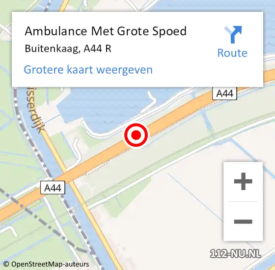 Locatie op kaart van de 112 melding: Ambulance Met Grote Spoed Naar Buitenkaag, A44 R op 1 augustus 2014 13:25