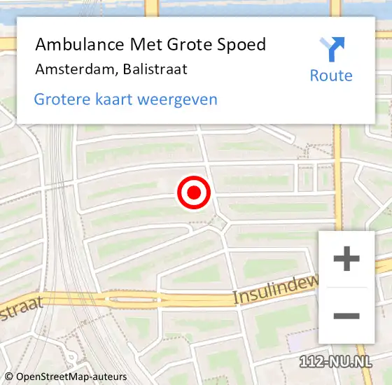 Locatie op kaart van de 112 melding: Ambulance Met Grote Spoed Naar Amsterdam, Balistraat op 1 augustus 2014 13:28