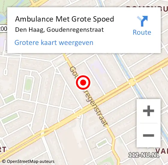 Locatie op kaart van de 112 melding: Ambulance Met Grote Spoed Naar Den Haag, Goudenregenstraat op 14 oktober 2022 10:41