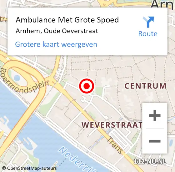 Locatie op kaart van de 112 melding: Ambulance Met Grote Spoed Naar Arnhem, Oude Oeverstraat op 14 oktober 2022 10:54