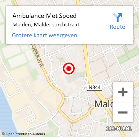 Locatie op kaart van de 112 melding: Ambulance Met Spoed Naar Malden, Malderburchstraat op 14 oktober 2022 11:44