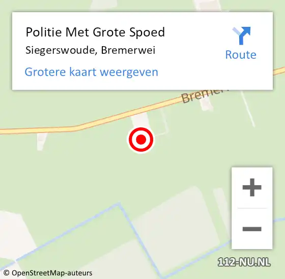 Locatie op kaart van de 112 melding: Politie Met Grote Spoed Naar Siegerswoude, Bremerwei op 14 oktober 2022 14:19